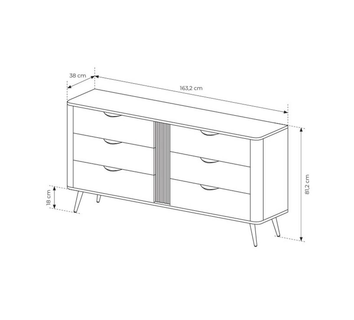 SIDEBOARD NOBILE 163,2x38x81,2 cm mit 6 Schubladen Eichefarben - Braun, Holzwerkstoff (163.2/81.2/38cm) - MASSENO