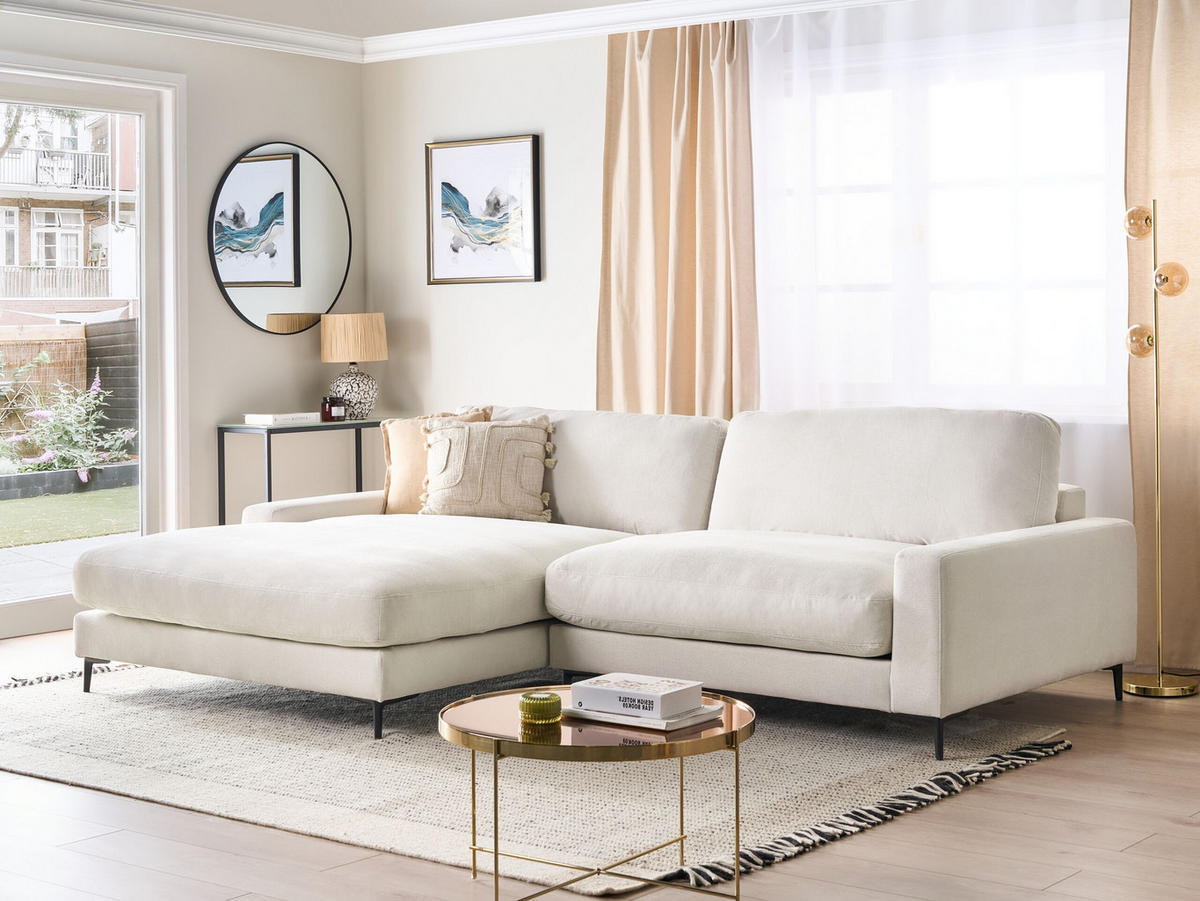 3-SITZER-ECKSOFA cremeweiß linksseitig Maloy - Schwarz/Weiß, Textil (272/189cm) - Beliani