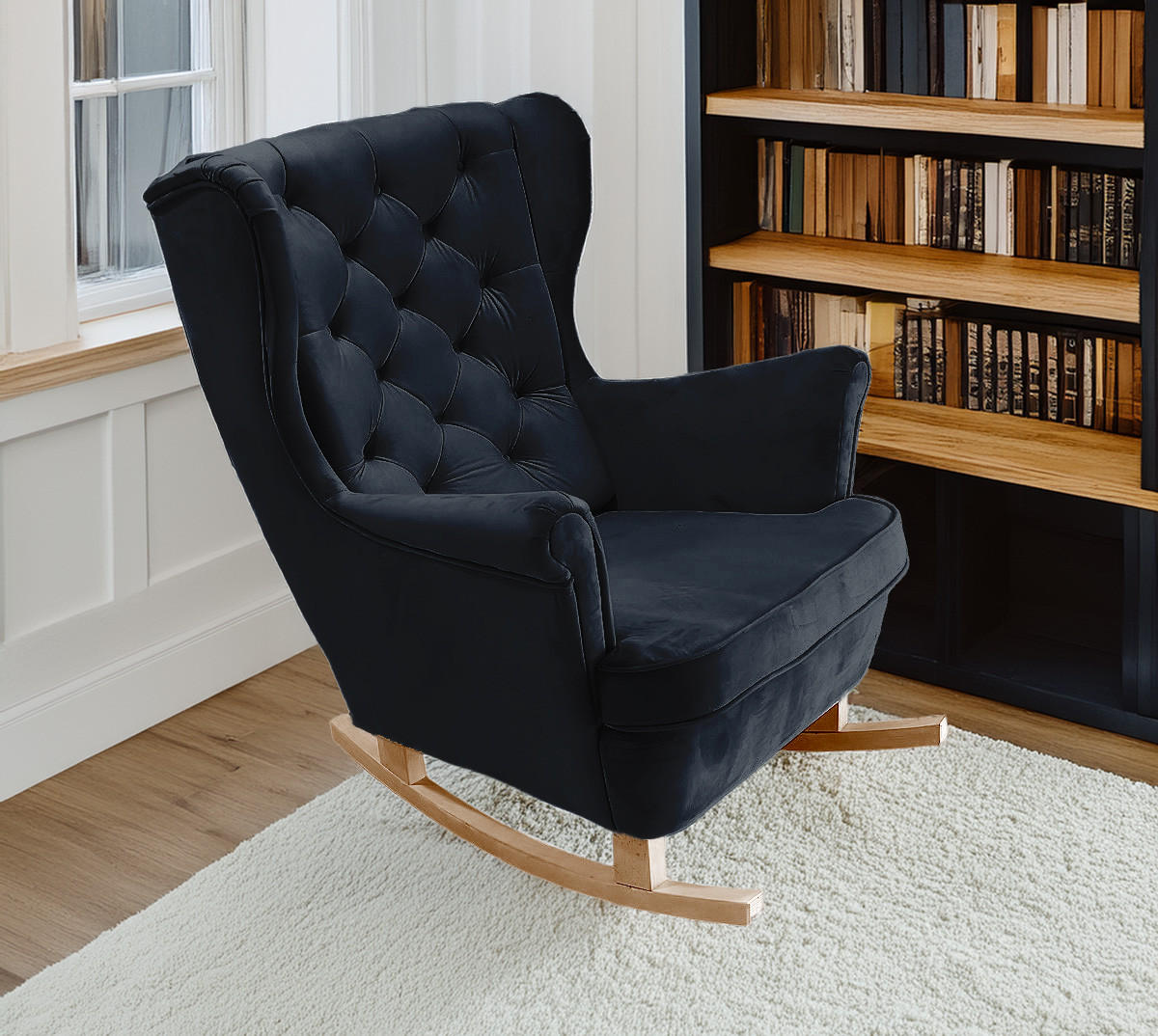 SCHAUKELSESSEL mit gepolstertem Sitz und Armlehnen, 102x81x95 cm, Schwarz_29863 - Brombeere/Buchefarben, Holz/Textil (81/102/95cm) - DomoHome