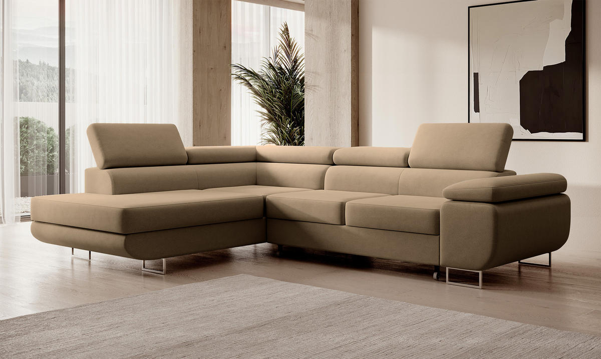 ECKSOFA Stevil Beige Velours - Beige/Silberfarben, Textil/Metall (275/203cm) - Selsey