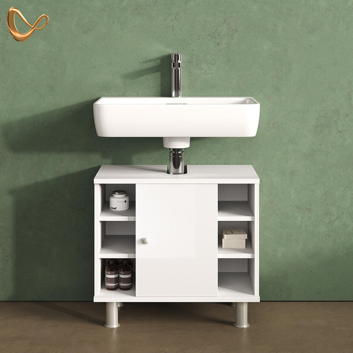 WASCHBECKENUNTERSCHRANK Fucino Weiß Hochglanz 60 x 54 cm - Weiß Hochglanz/Weiß, Holzwerkstoff (60/54/32cm) - Livinity®