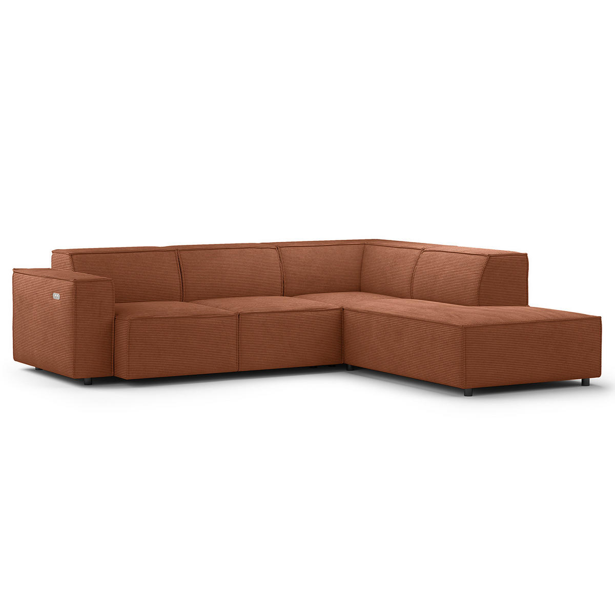 ECKSOFA mit Ottomane - Schwarz/Braun, Kunststoff/Textil (260/234cm) - home24