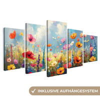 LEINWANDBILD 5er Set Blumen - Frühling - Farbenfroh - Sommerlich 150x80 cm - Orange, Textil (150/80cm) - MuchoWow