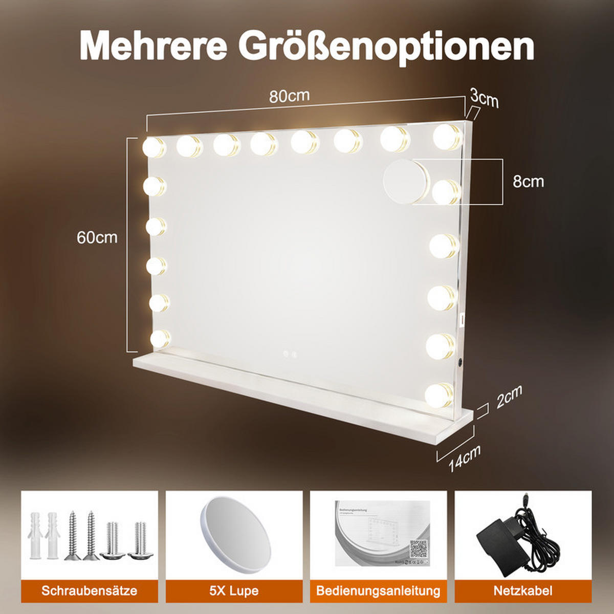 BADEZIMMERSPIEGEL BRUCHSAL Ⅲ 80/60/14 cm - Weiß, Glas (60/14/80cm) - Nettlife