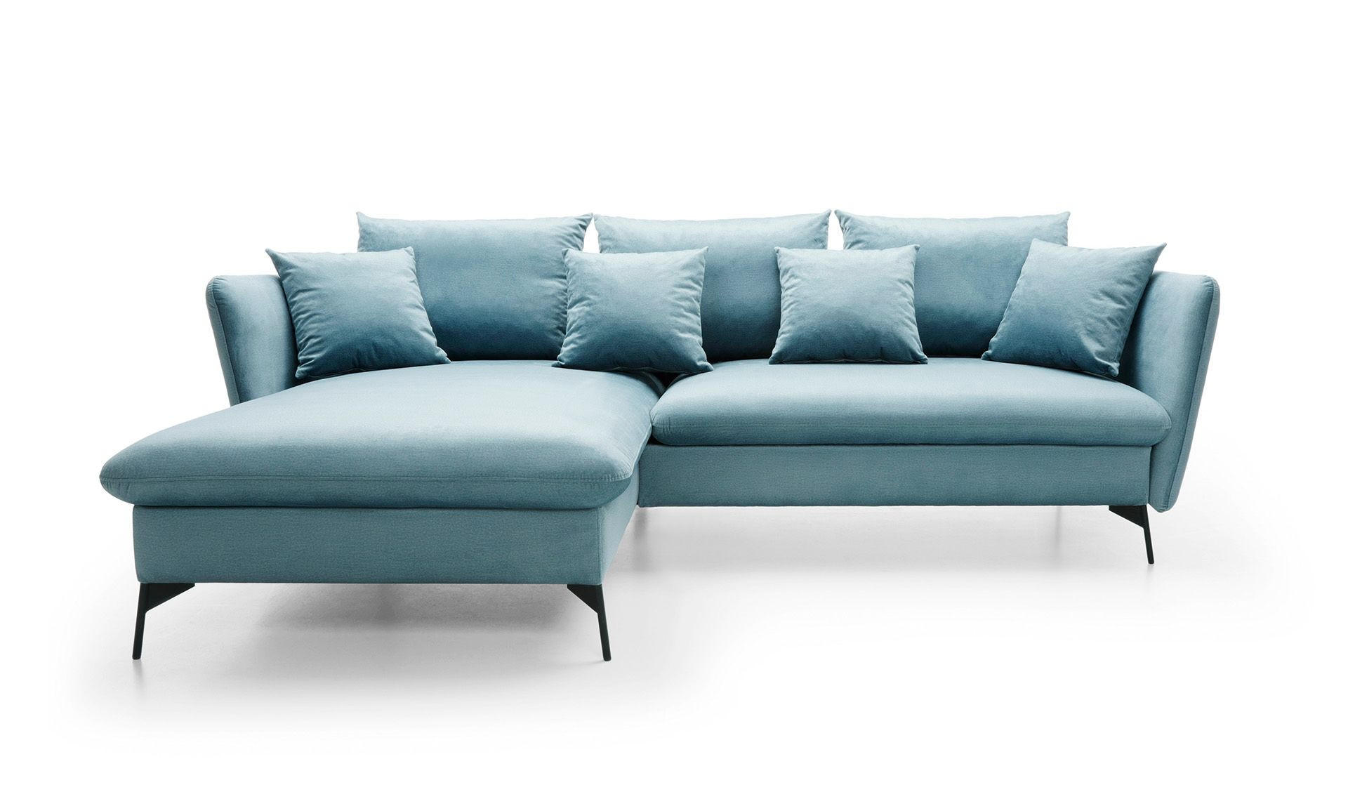 ECKSOFA FERRO Blau Velours-Stoff mit Schlaffunktion - Blau, Holz (258/167cm) - MASSENO