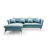 ECKSOFA FERRO Blau Velours-Stoff mit Schlaffunktion - Blau, Holz (258/167cm) - MASSENO