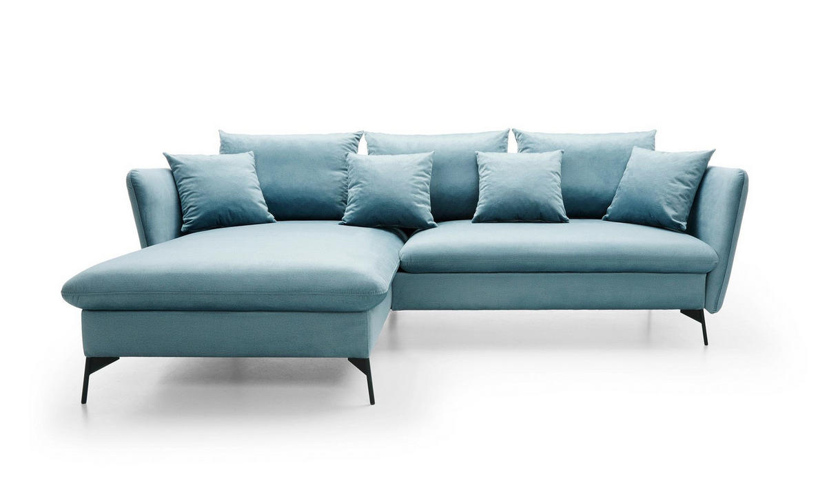 ECKSOFA FERRO Blau Velours-Stoff mit Schlaffunktion - Blau, Holz (258/167cm) - MASSENO