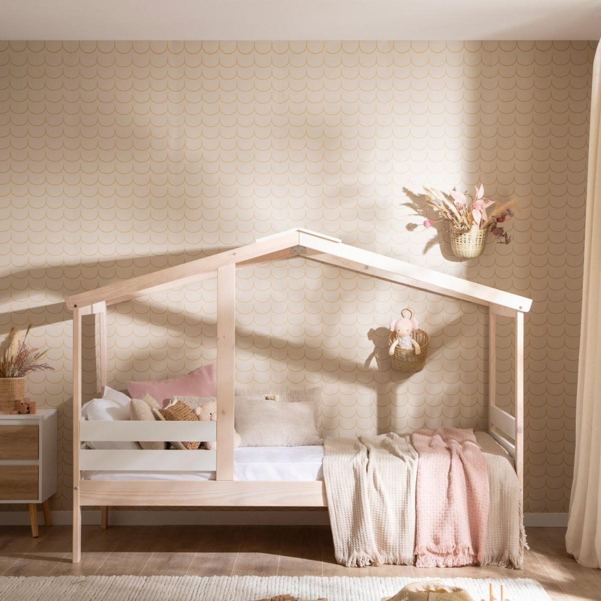 KINDERBETT Lior Natürlich 197 cm x 147 cm - Naturfarben/Weiß, Holzwerkstoff