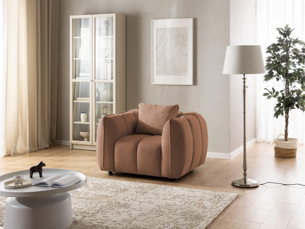 SITZGARNITUR 3+1 Nubira in tief gesteppter Bubble-Optik aus weichem Terrakotta Strukturstoff im modernen Design - Terracotta/Schwarz, Holz/Kunststoff (228/69/89cm) - S-Style Möbel