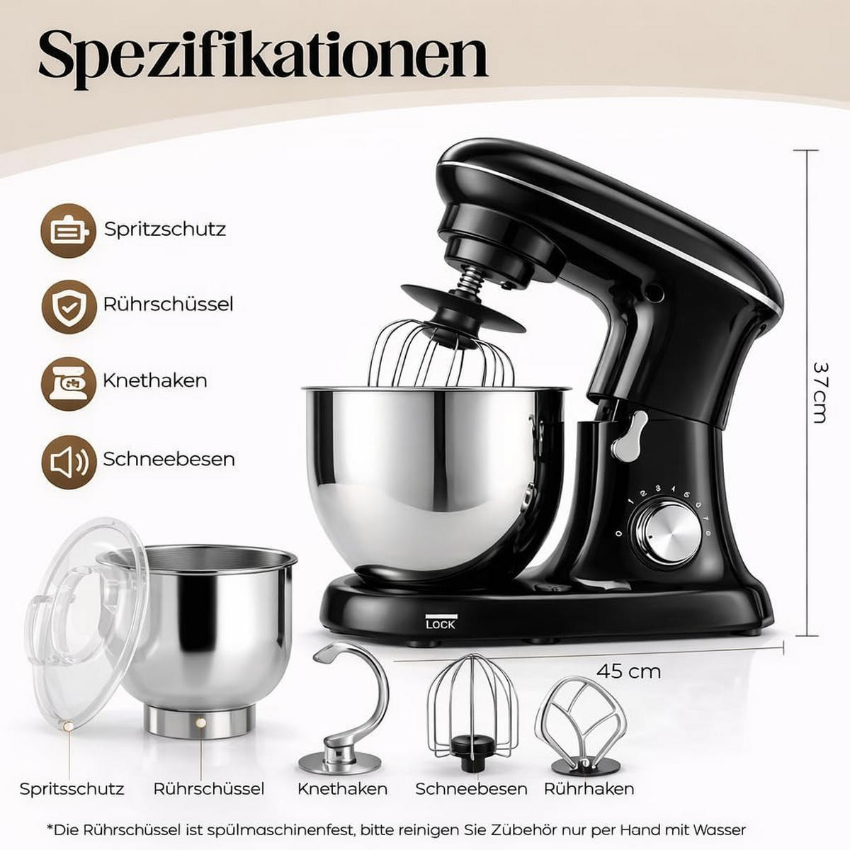 KÜCHENMASCHINE Coswig Ⅲ 45/23/37 cm - Schwarz, Metall (23/37/45cm) - Nettlife