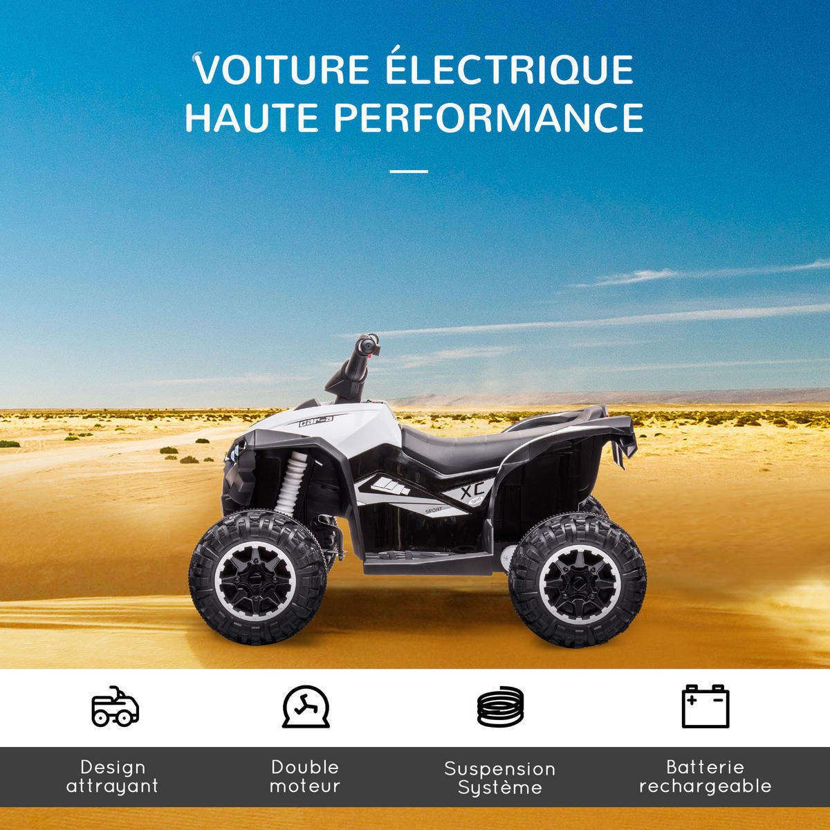 ELEKTRO-QUAD DE-13013 6 km/h Schwarz/Weiß - Weiß, Kunststoff (83/53/55.5cm) - ComfortXL
