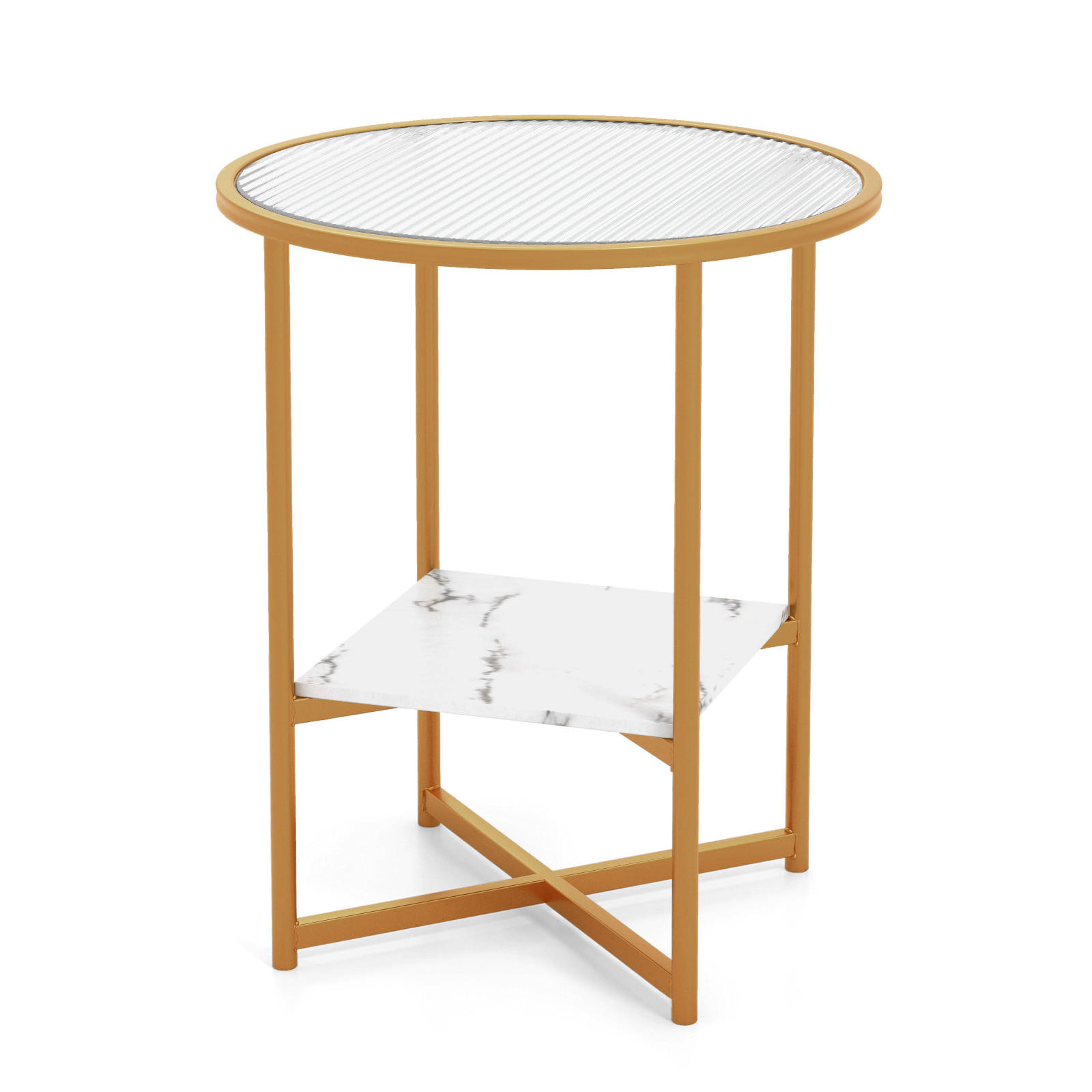 BEISTELLTISCH 60cm Gold - Goldfarben, Glas (50/50/60cm) - COSTWAY