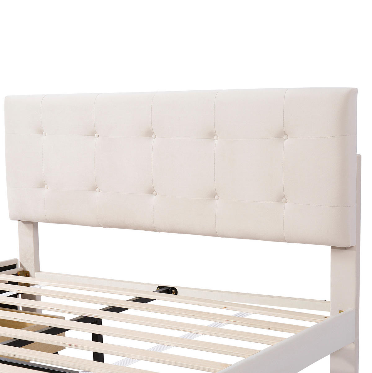 POLSTERBETT aus Samtstoff 140x200 cm Beige mit 4 Schubladen, Lattenrost und gepolstertem Kopfteil - Beige, Textil (140/200cm) - Modfu