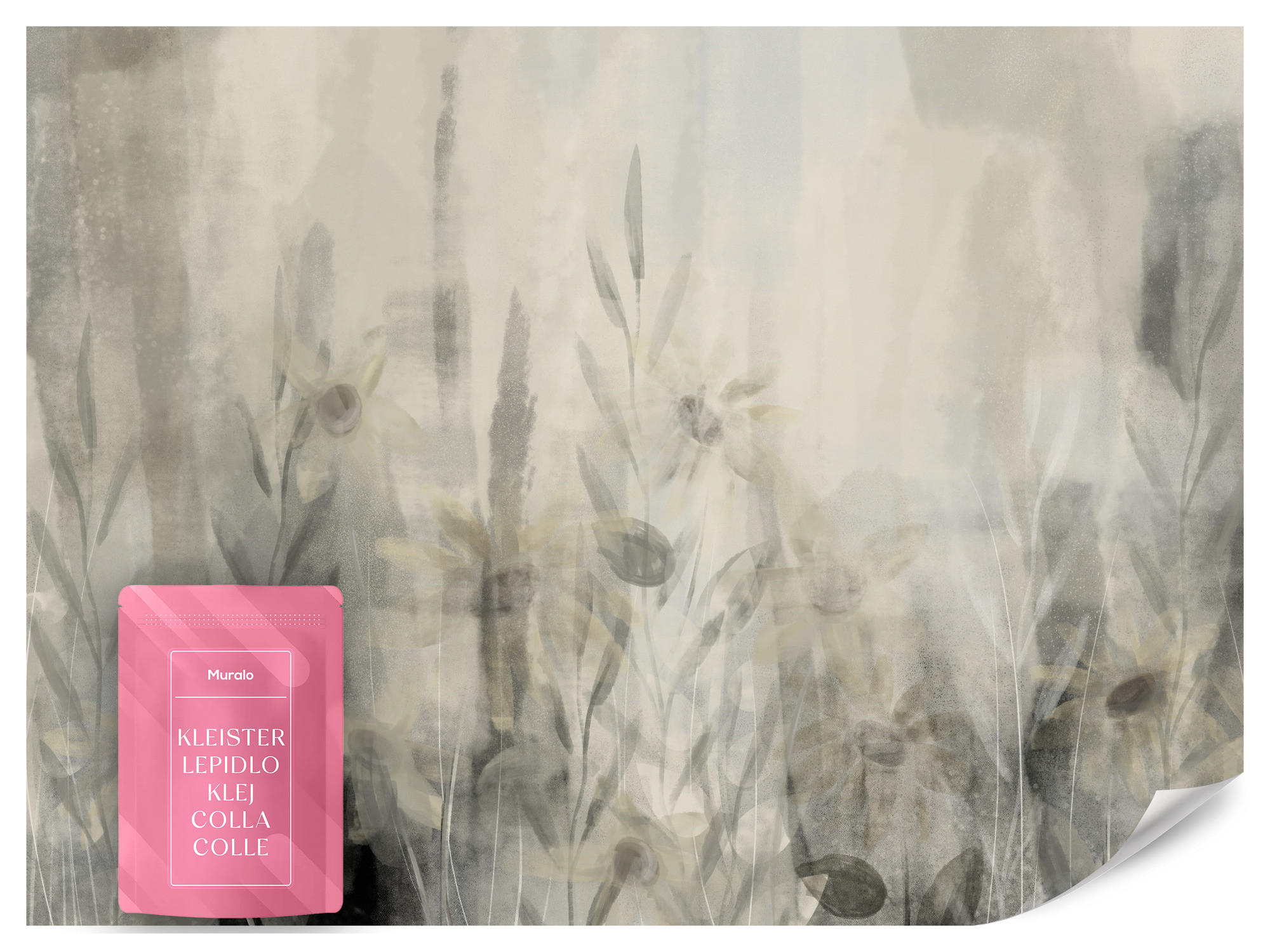 FOTOTAPETE Aquarell Blumen Blätter Abstraktion Vintage 250x175 - Beige/Grau, Papier (250/175cm) - Muralo