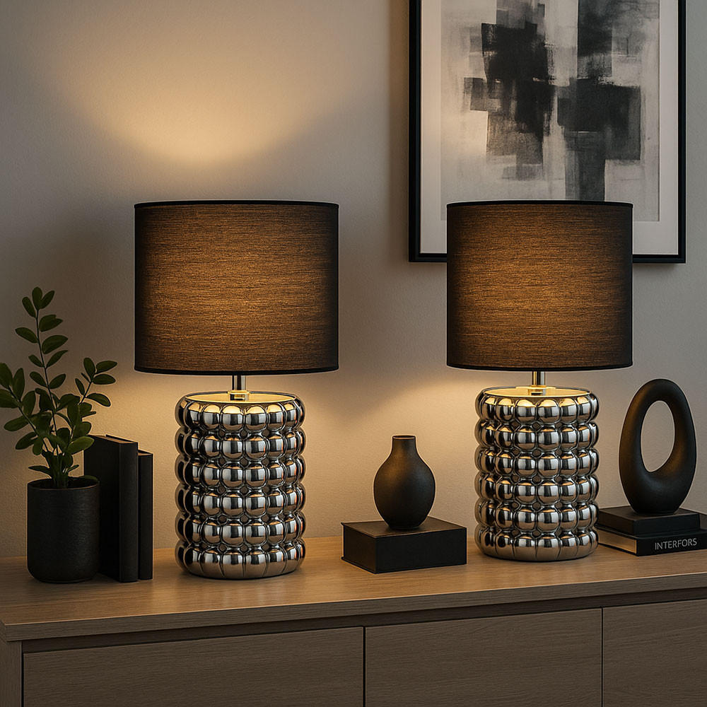 TISCHLEUCHTE VALENTINO Keramik Schwarz 2er Set - Schwarz, Textil (18.5/18.5/33cm) - Globo Lighting