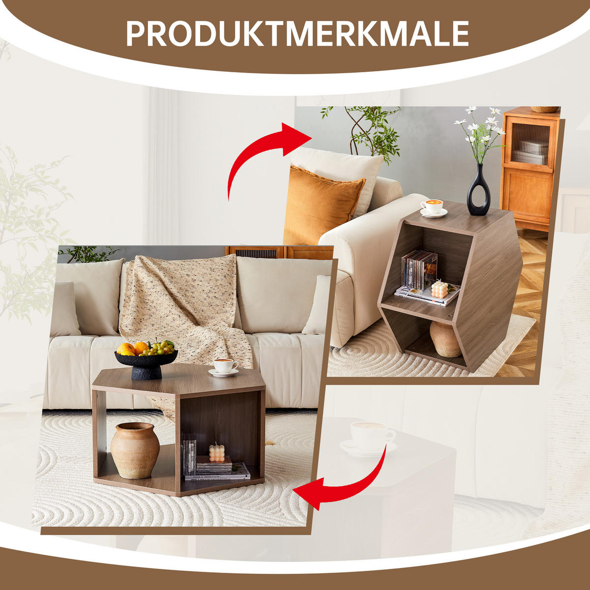 COUCHTISCH aus MDF 69.4x79x40 cm in Braun mit einfacher Montage - Braun, Holzwerkstoff (69.4/79/40cm) - Modfu