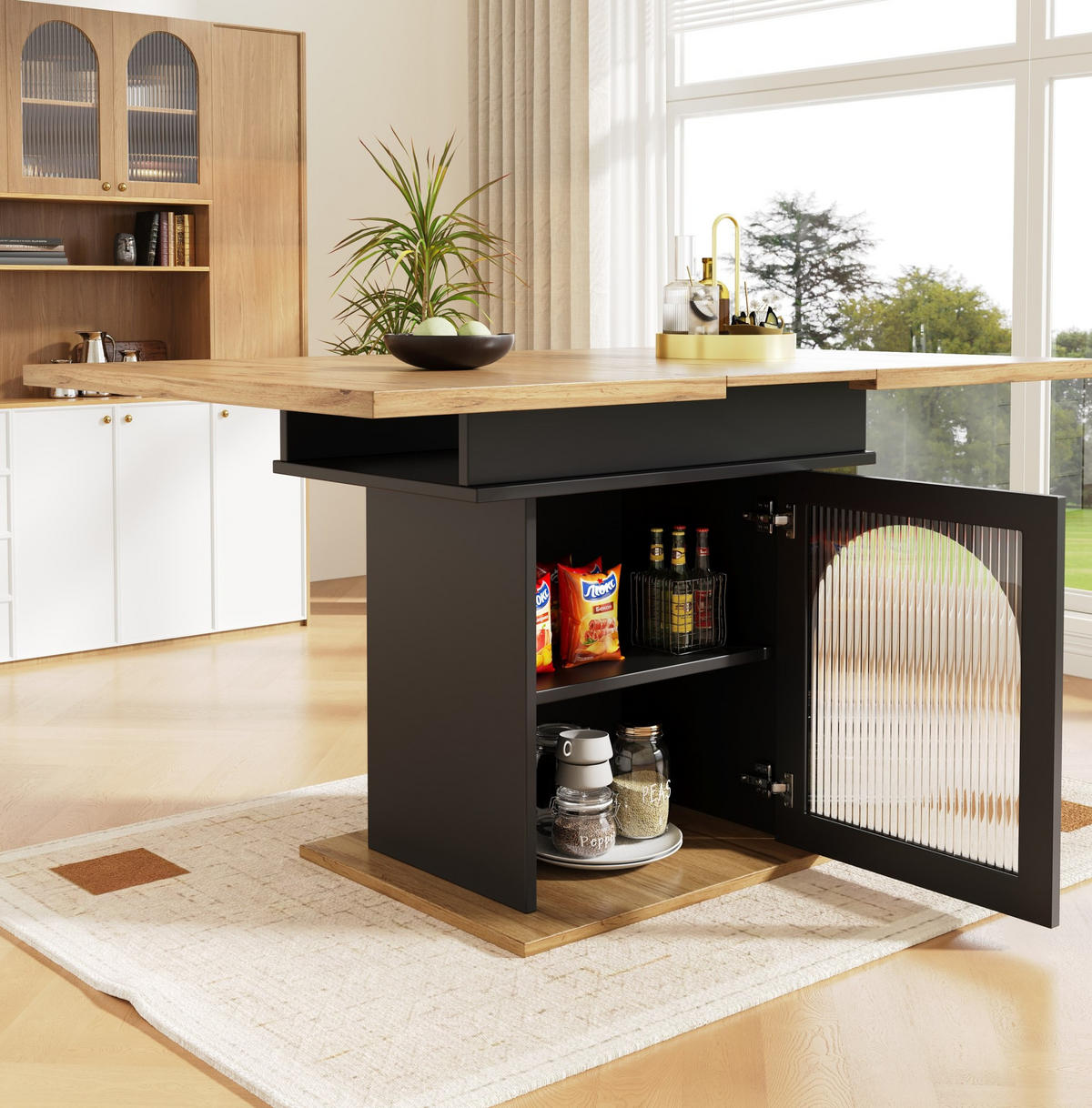 ESSTISCH 110-140/80/76 cm in Schwarz mit Ausziehfunktion und 3 Ablagen - Schwarz, Holzwerkstoff (80/140/76cm) - Flora Grace