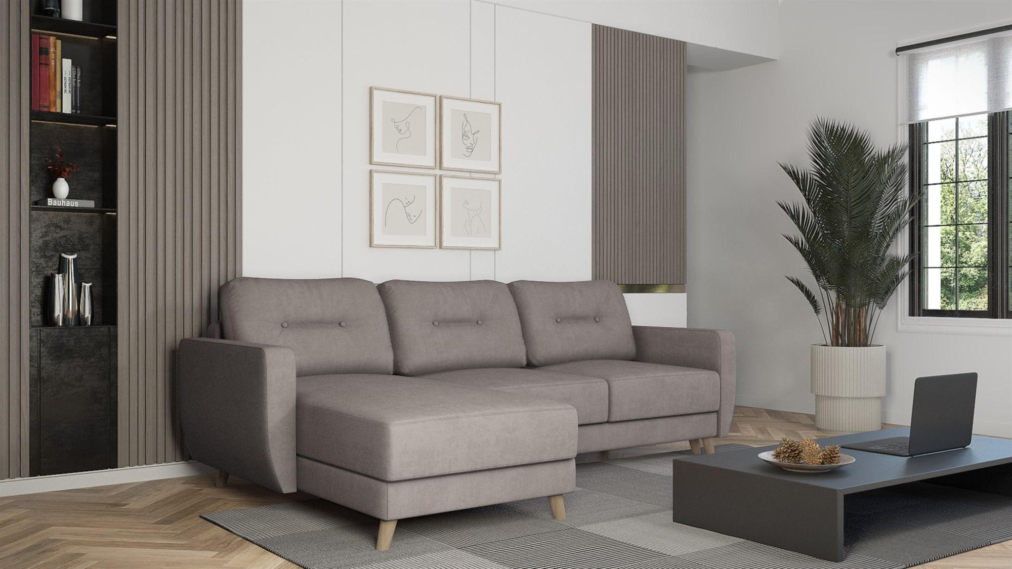 ECKSOFA Marlies In Opera Velvet - Grau, Holzwerkstoff/Textil (233/140cm) - Fun Möbel