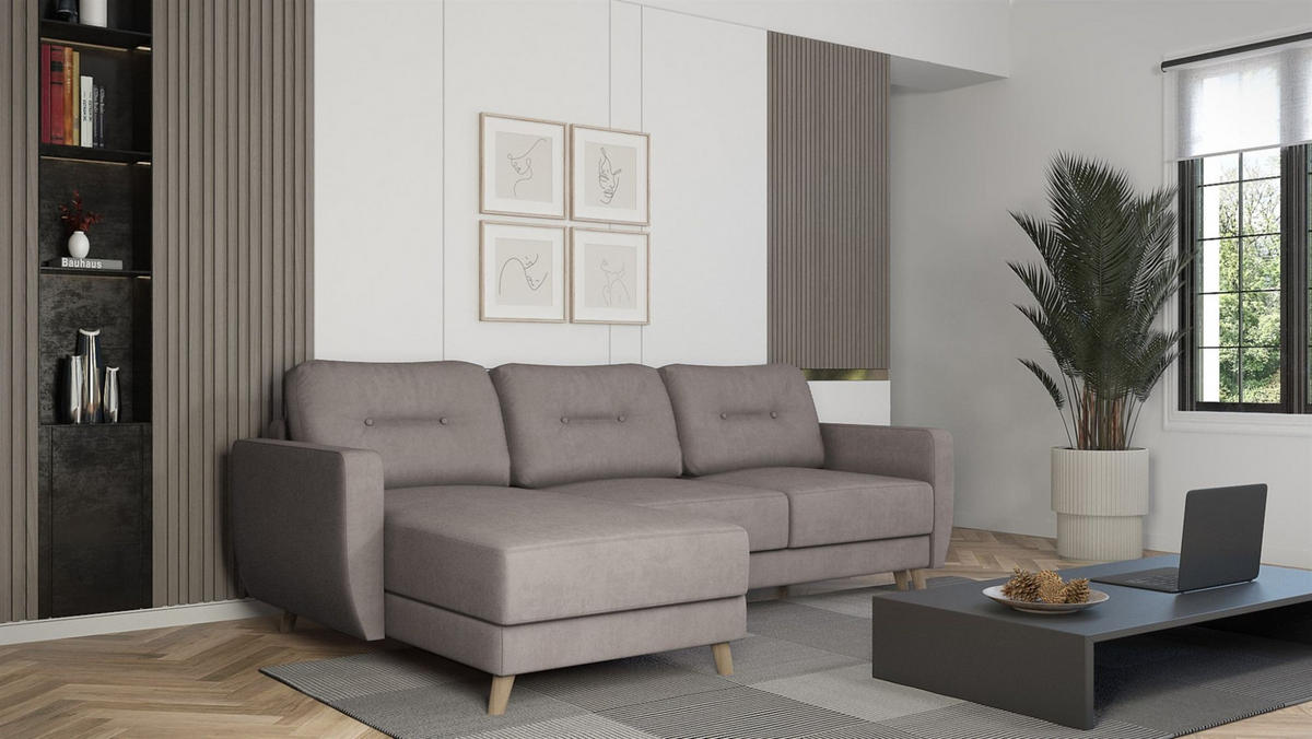 ECKSOFA Marlies In Opera Velvet - Grau, Holzwerkstoff/Textil (233/140cm) - Fun Möbel