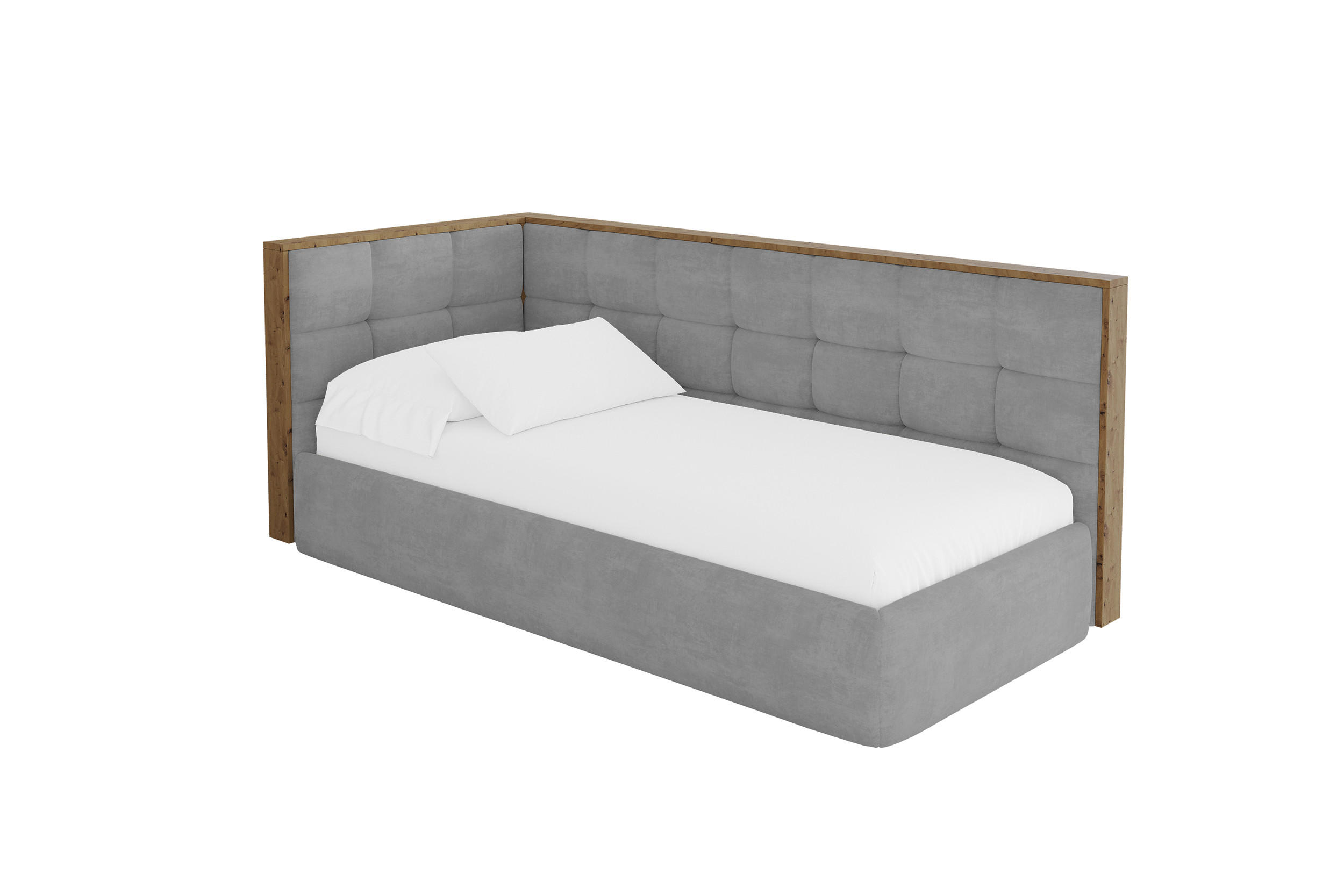 ALTDECOR JEDNOLŮŽKOVÁ POSTEL pro mládež s úložným prostorem a matrací H3/H4, vpravo - SOVY 90x200 šedá