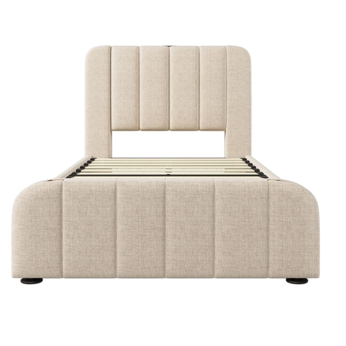 POLSTERBETT 90/200 cm Beige aus Leinen mit Matratze und 4 Schubladen - Beige, Textil (90/200cm) - OKMYHOME