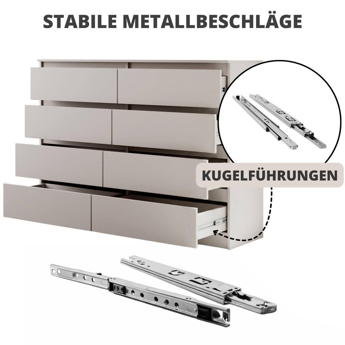 KOMMODE Lemon mit 8 Schubladen, 140 cm, Kaschmir - Kaschmir, Holzwerkstoff (140/101/39cm) - Beautysofa