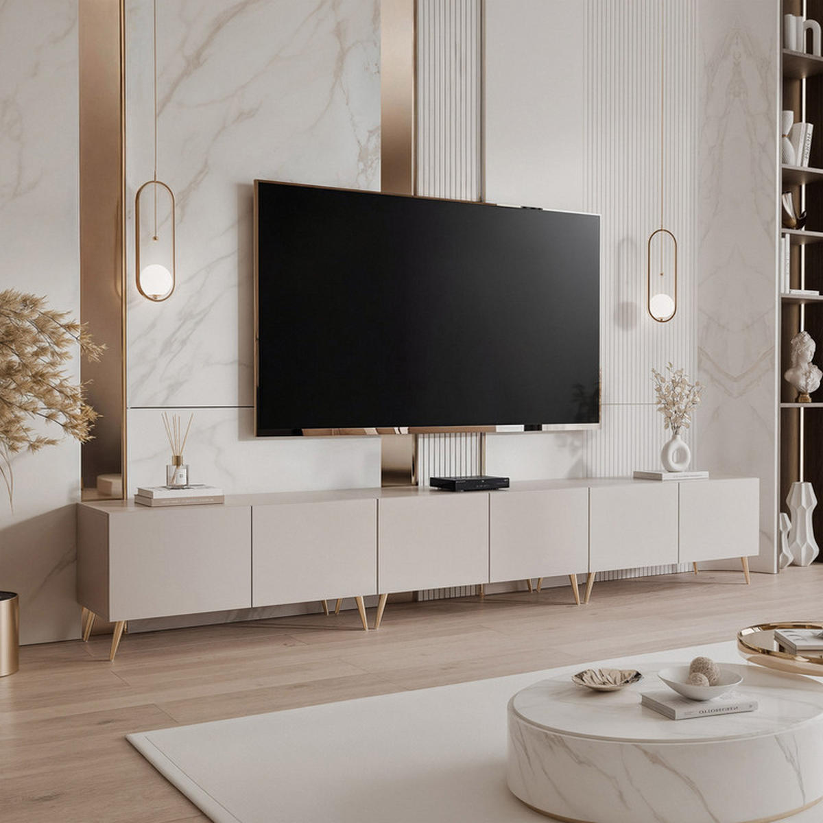 TV-LOWBOARD ANGEL Kaschmir stehend mit LED-Beleuchtung 300 cm - Kaschmir, Holzwerkstoff (300/49/40cm) - Idohome