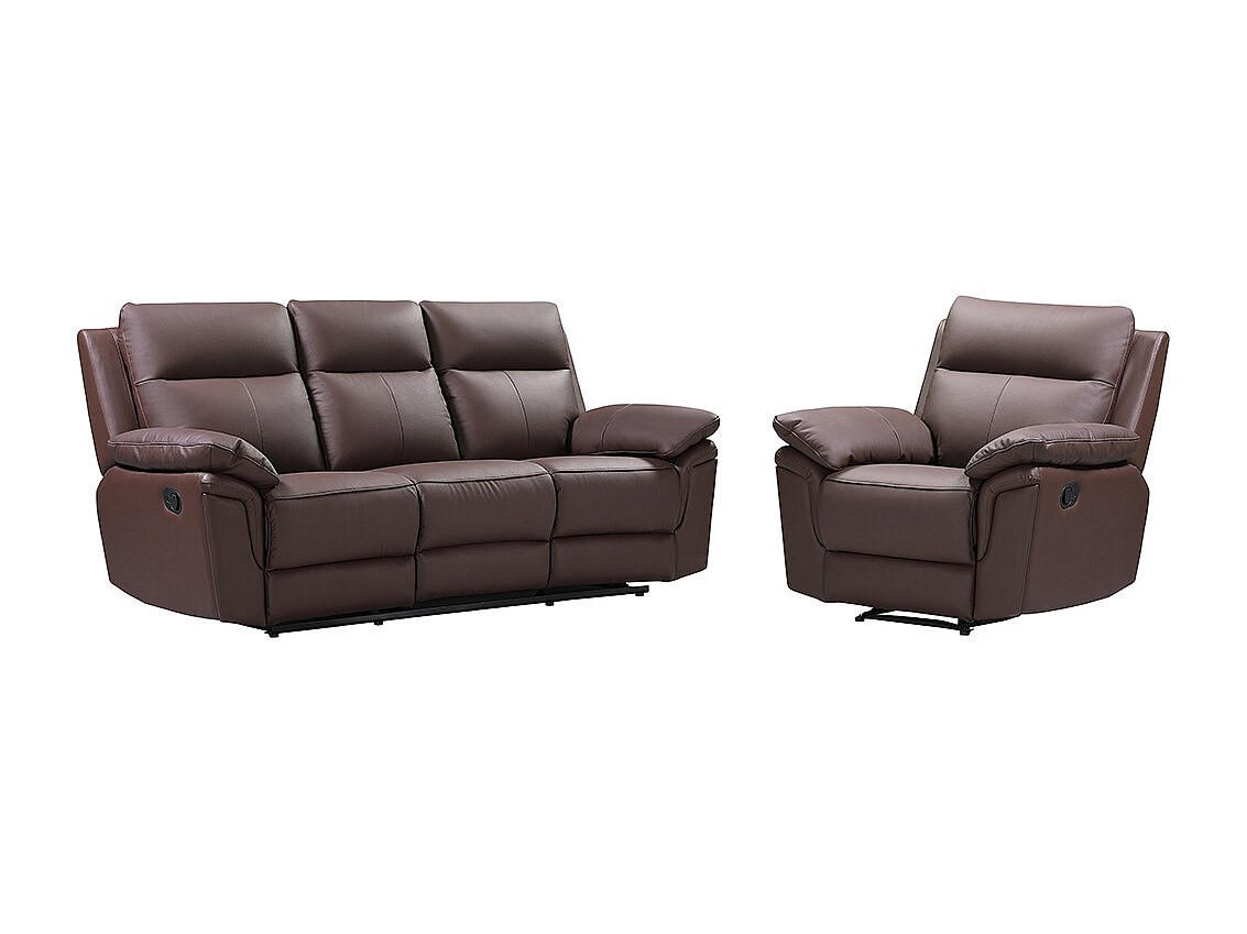 SOFAGARNITUR mit Relaxfunktion - -Sitzer - Leder - Schokoladenbraun - - Braun, Leder (208/102/92cm) - Vente-Unique