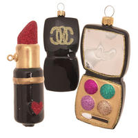 CHRISTBAUMSCHMUCK Makeup Set Goldfarbig 10cm (Glas / 2 Stk.) - Goldfarben, Glas (3/10/3cm) - Krebs Glas Lauscha