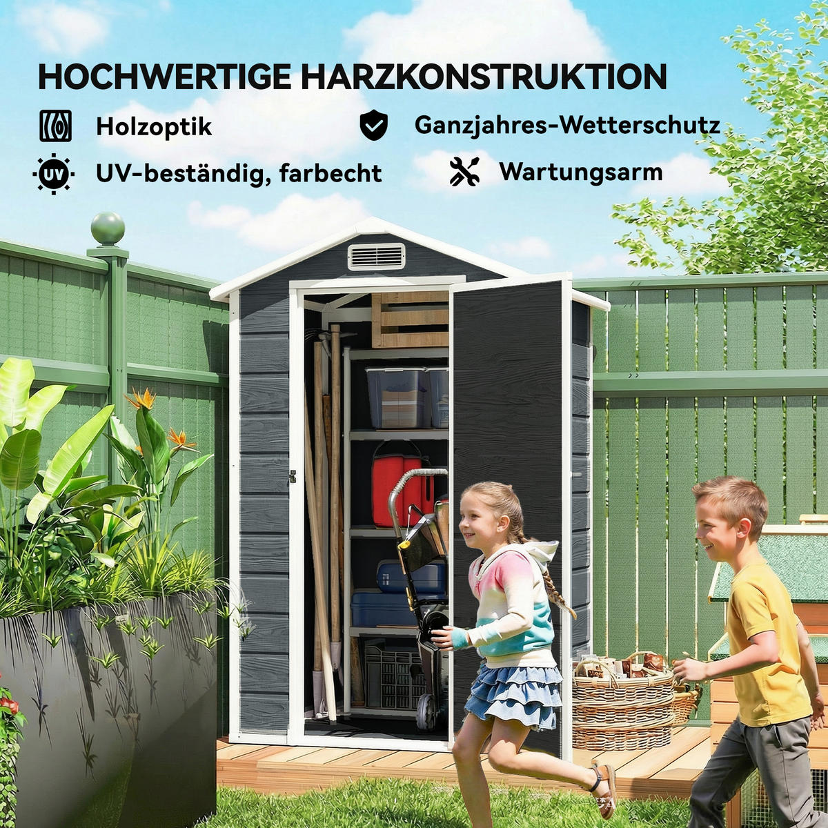 GARTENHAUS Grau 128.0/104.0/196.0cm - Grau, Kunststoff (104/196/128cm)