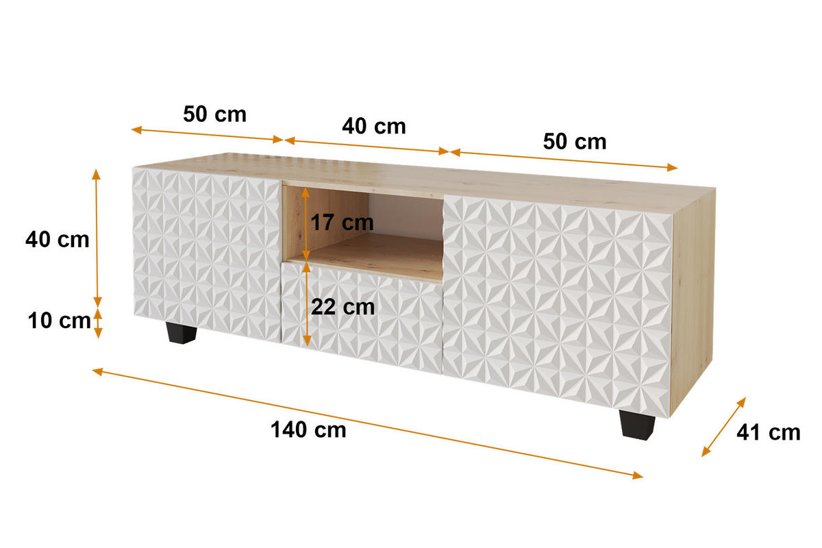 LOWBOARD VIRA-S 140x40x41 cm - Artisan / Weiß - Schwarz/Weiß, Holzwerkstoff (140/50/41cm) - ALTDECOR