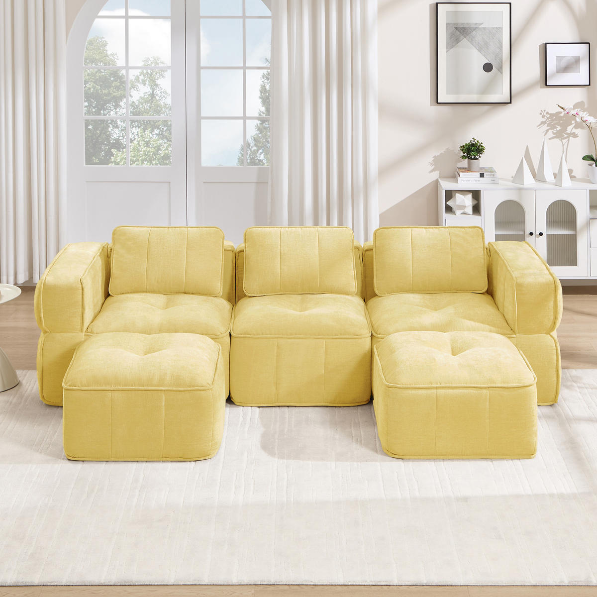 WOHNLANDSCHAFT DE-34428 U-Form mit 2 Hockern Gelb - Gelb, Textil (162/67/271cm) - ComfortXL