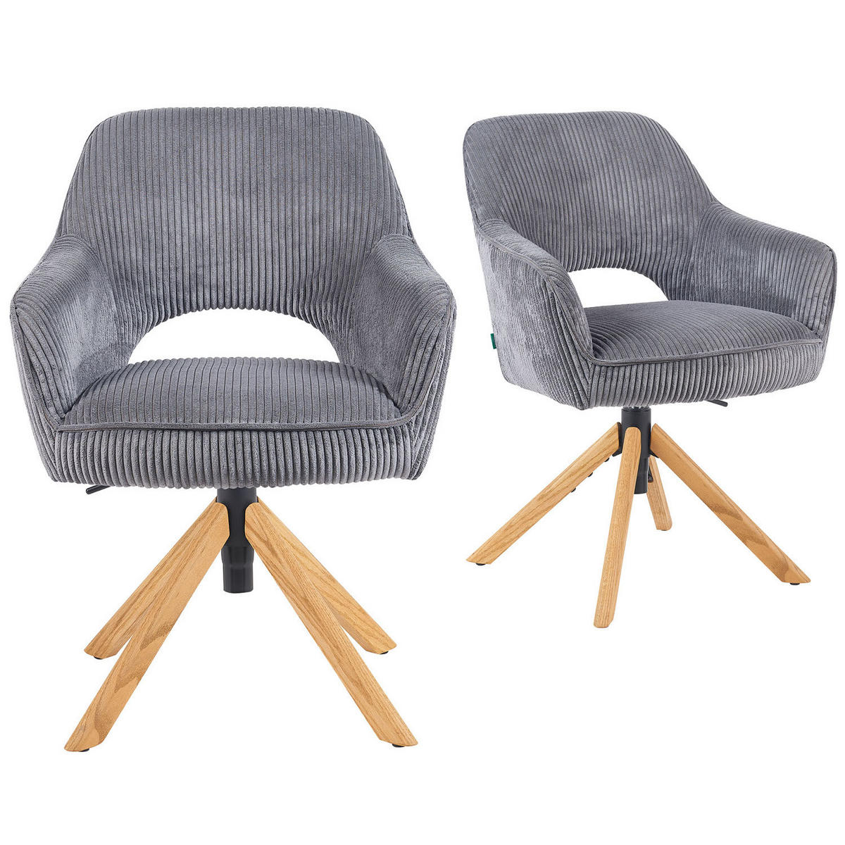 BÜROSTUHL Mika-Amia - Honigeiche/Grau, Eichenholz/Holz (60/88/65cm) - DUBI Möbel