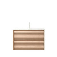 WASCHTISCHKOMBI 81/46/51 cm natur/weiß aus Keramik und Sperrholz mit 2 Soft-Close-Schubladen - Naturfarben, Holzwerkstoff (81/51.5/46.5cm) - OKWISH