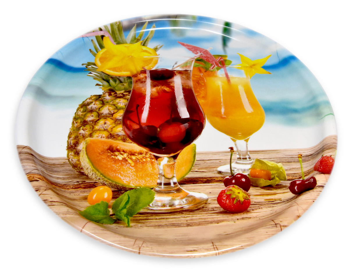 TABLETT rund Cocktails, Melamin ServierTablett rund Ø 40 cm - Multicolor, Kunststoff (40/2/40cm) - Lashuma