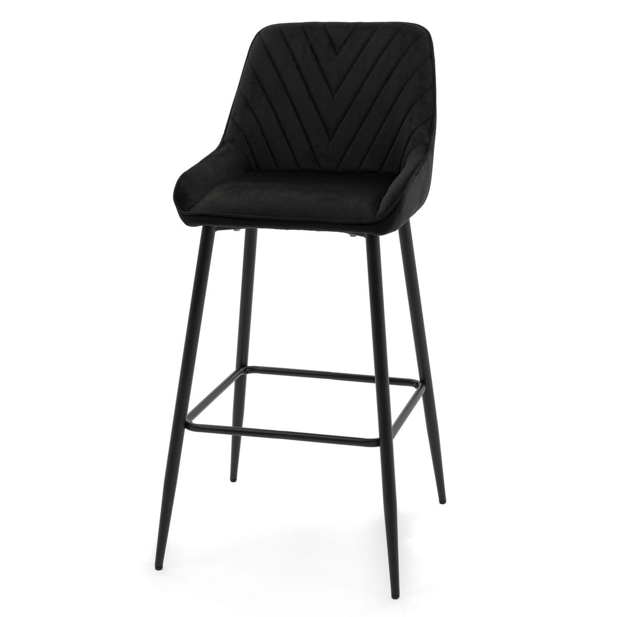 BARHOCKER VASTO gepolstert mit Steppung - schwarz - Samt Velours - Schwarz, Metall (50/95/55cm) - NEW HOME