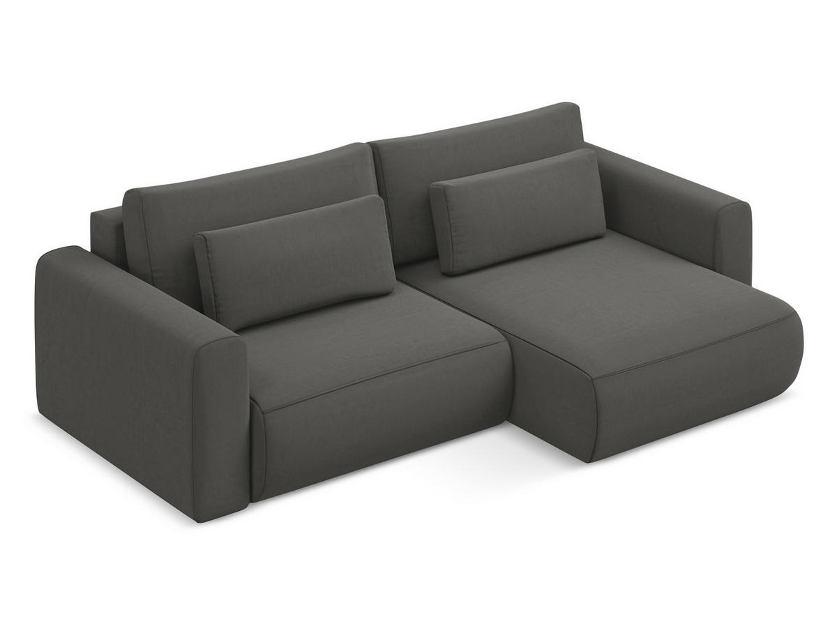 ECKSOFA mit Schlaffunktion Samt Stoff Grau - Dunkelgrau/Schwarz, Kunststoff/Textil (240/149cm) - Makamii