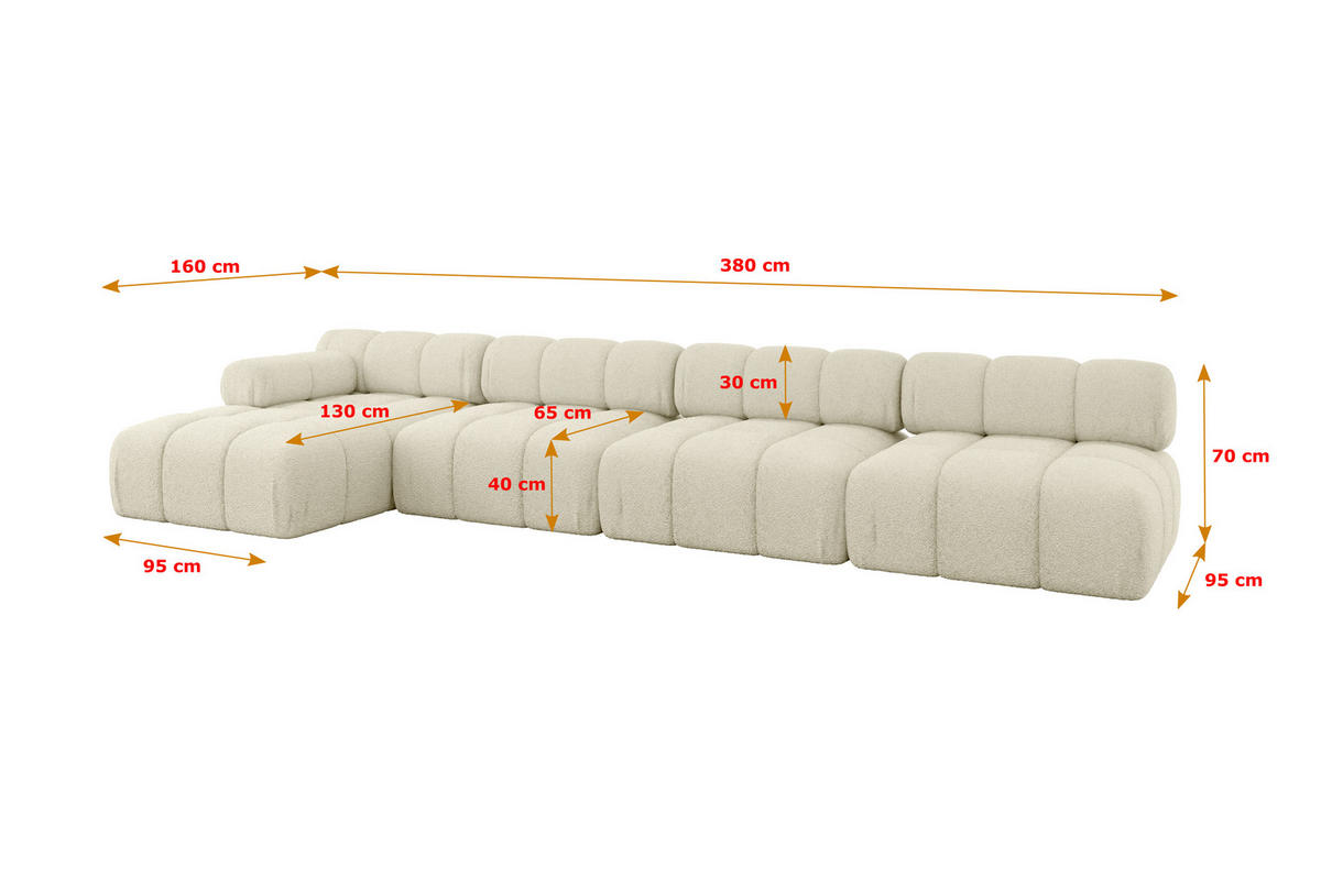 ECKSOFA modulares Sofa Razon-L3 - 380x160x70 cm Beige Bouclé - Beige, Holzwerkstoff/Textil (380/160cm) - ALTDECOR