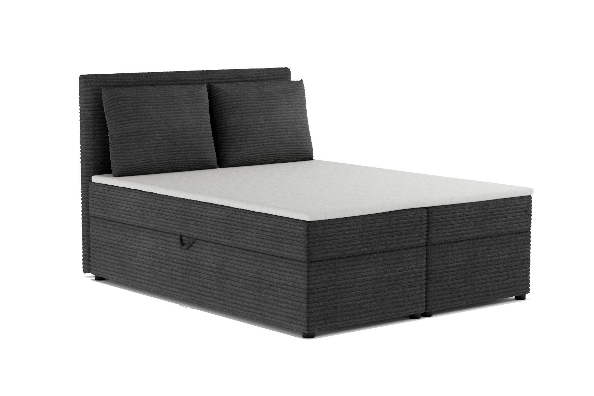 BOXBETT TAMI 120/200 in Cord Anthrazit H3 - Anthrazit, Holz/Holzwerkstoff (140/200cm) - Deine Möbel 24