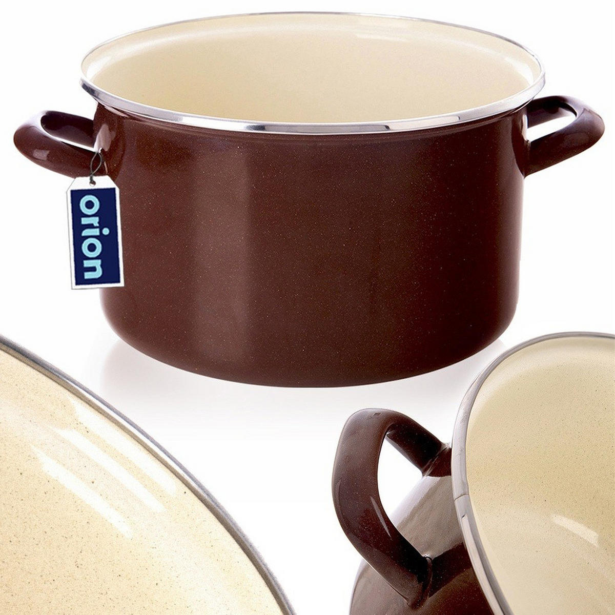 EMAILLIERTOPF Brown mit Griffen braun - Braun, Metall (22cm) - Orion 