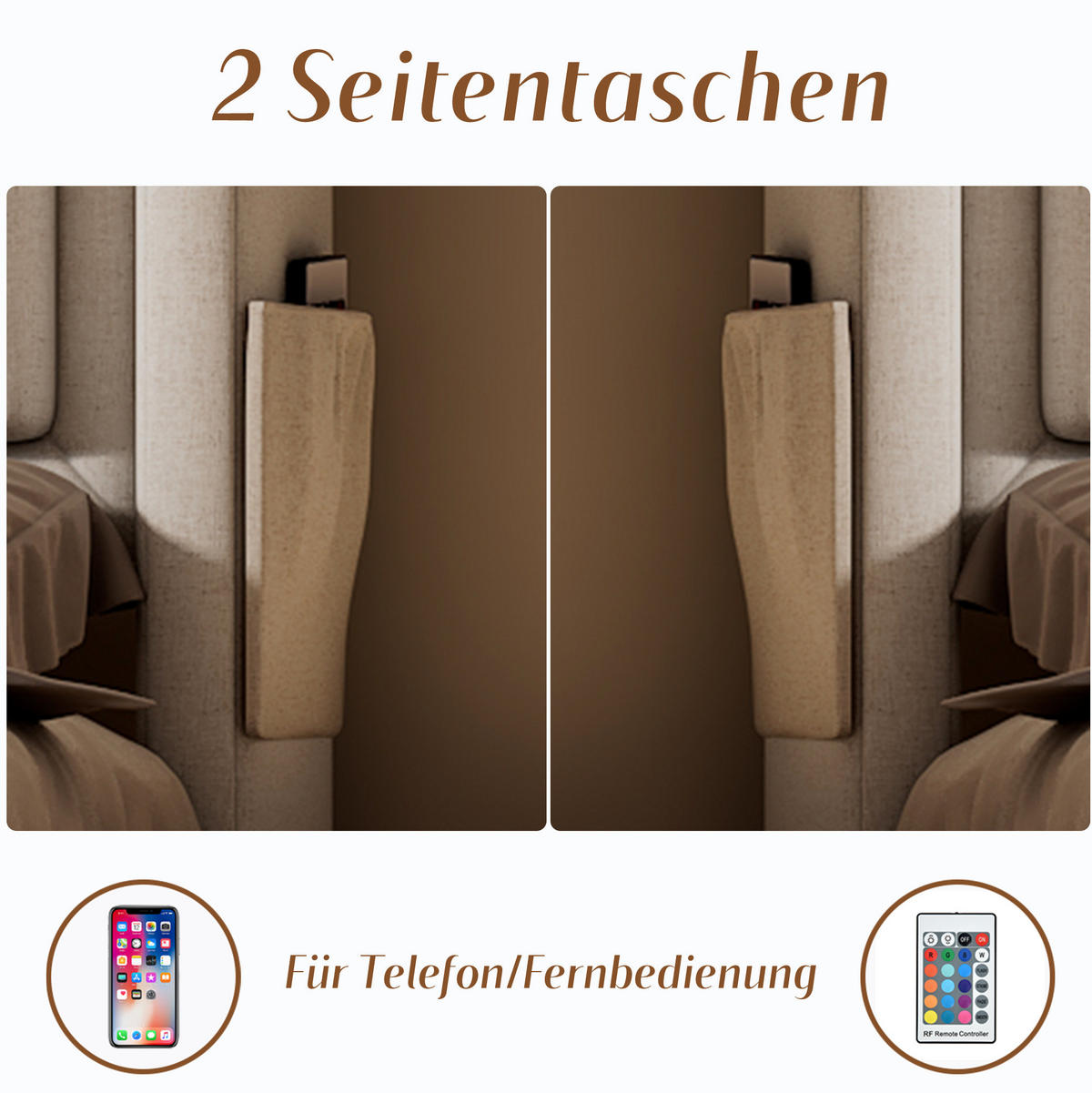 POLSTERBETT 160/200 cm Beige aus Baumwolle mit LED und Ladefunktion - Beige, Textil (160/200cm) - OKMYHOME