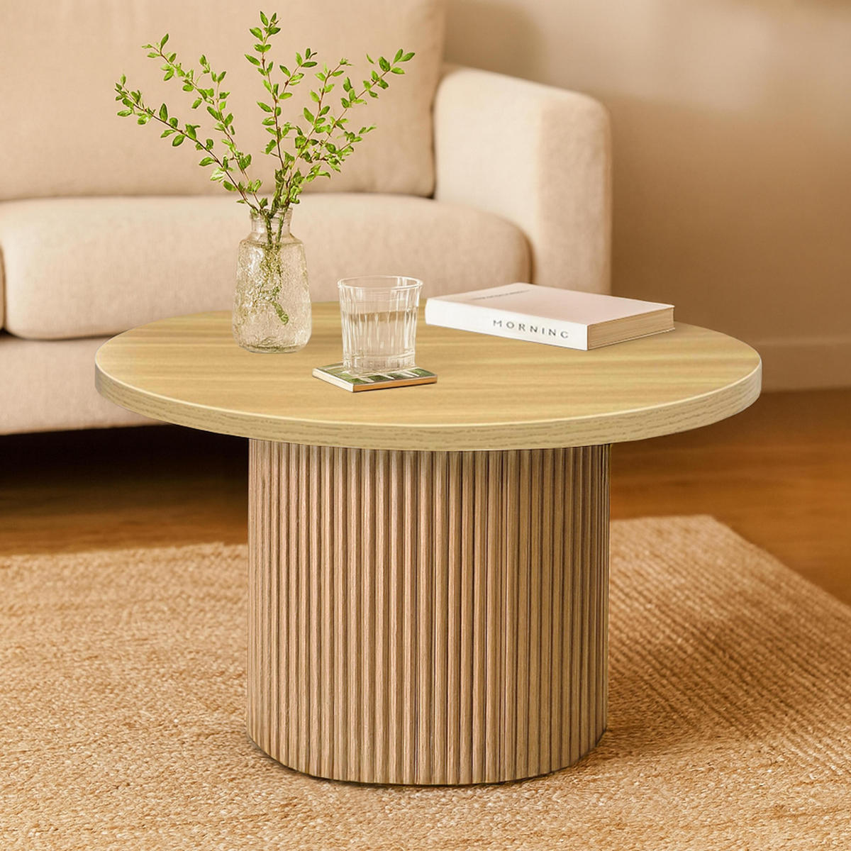 COUCHTISCH, helles Holzeffekt - Beige, Holz (70/70/45cm) - Oviala