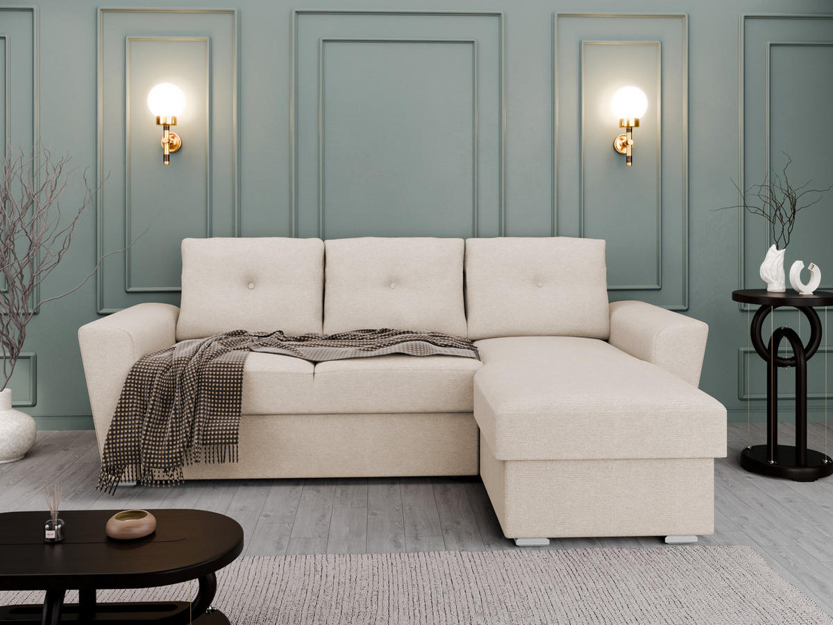 ECKSOFA Bellano Ecksofa L-Form- links oder rechts montierbar, beige - Beige, Holz (243/156cm) - Panda Möbel