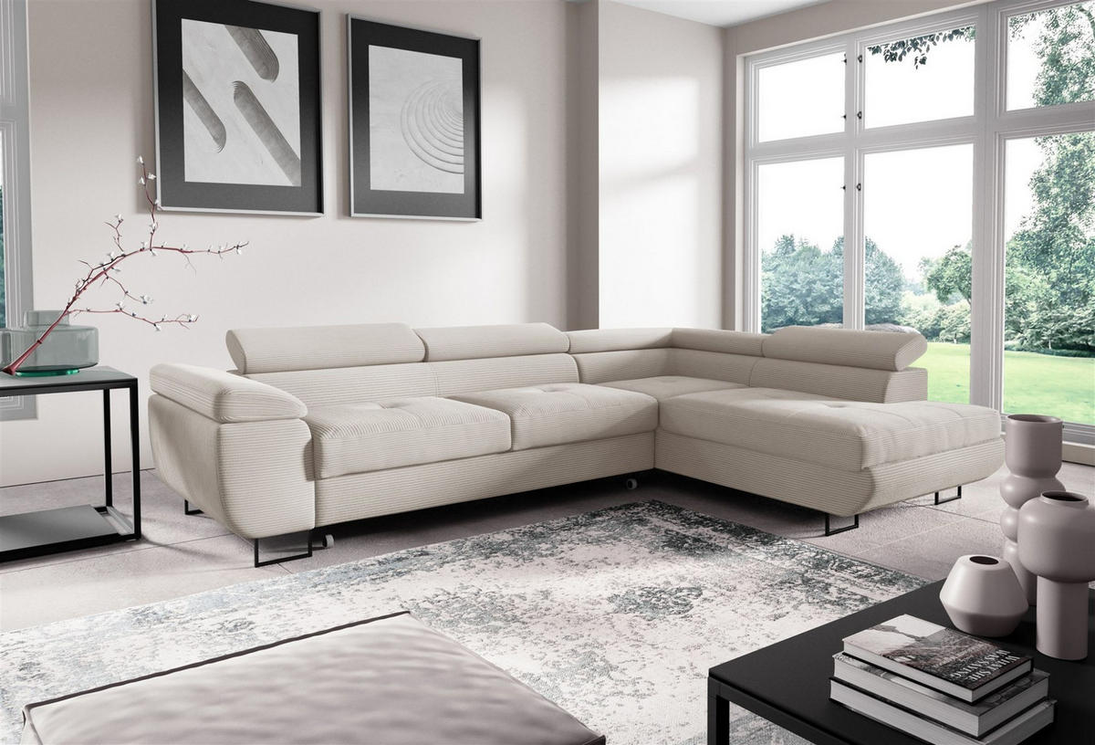 ECKSOFA Declan Mit Schlaffunktion - Weiß, Holzwerkstoff/Textil (277/203cm) - Fun Möbel