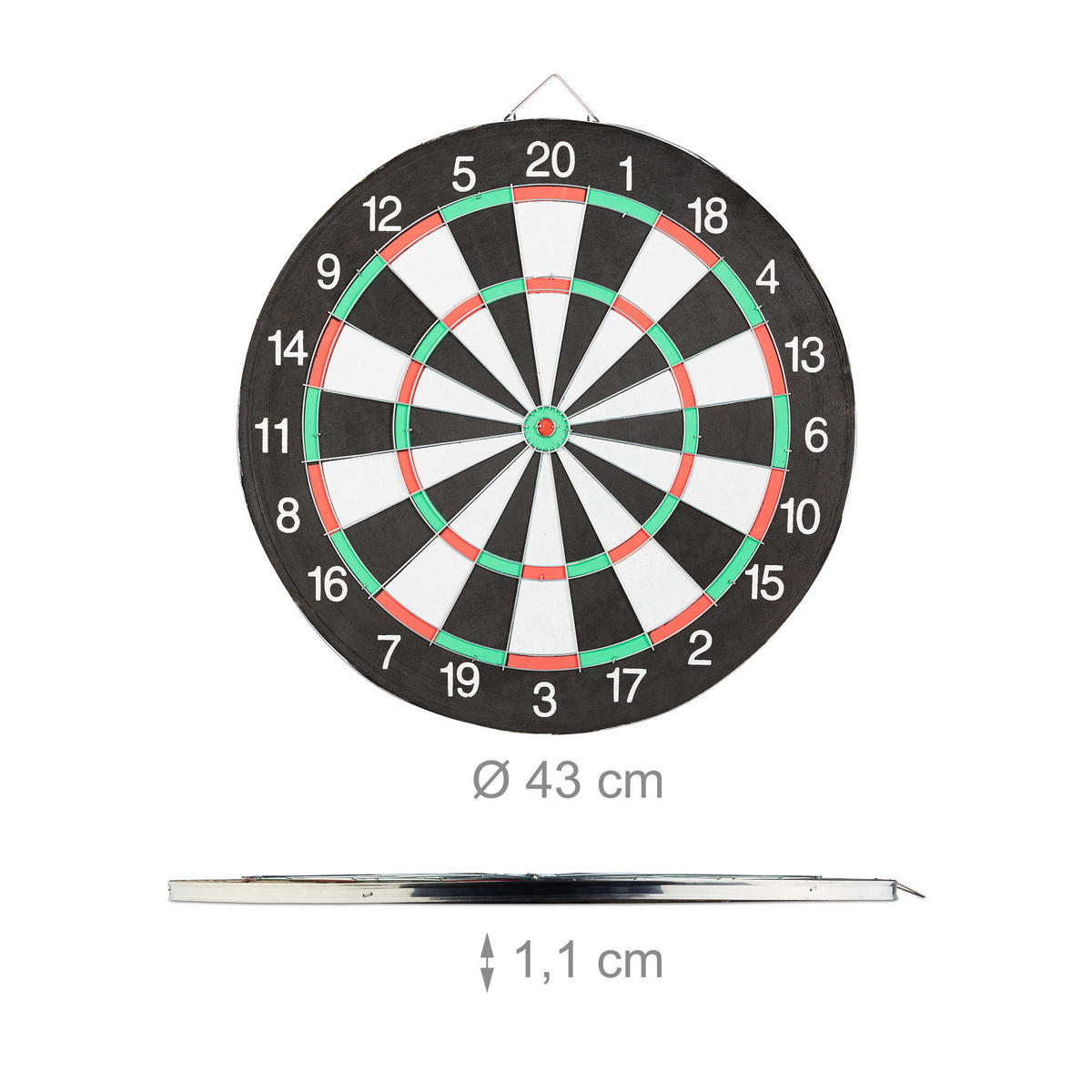 DARTSCHEIBE Bunt zweiseitig mit 6 Steeldarts 43 cm - Multicolor, Wellpappe/Metall (43/43cm) - Relaxdays
