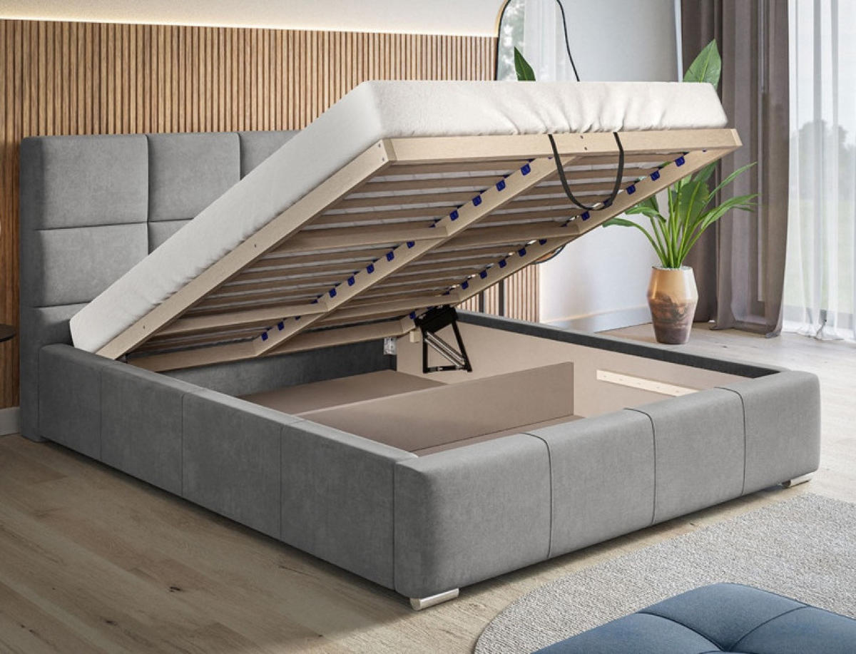 BETT Grau BEN 7 Tapiziert 90x200 cm - Dunkelblau, Textil (90/200cm) - Sepro Meble