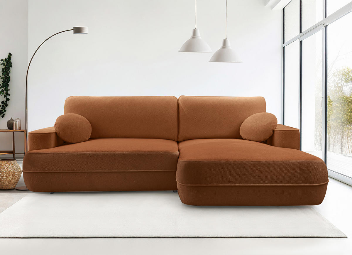 ECKCOUCH L Form Peoni Kupferfarbe 267/168/87 cm mit Schlaffunktion R - Dunkelorange/Schwarz, Kunststoff/Textil (267/168cm) - AX Living