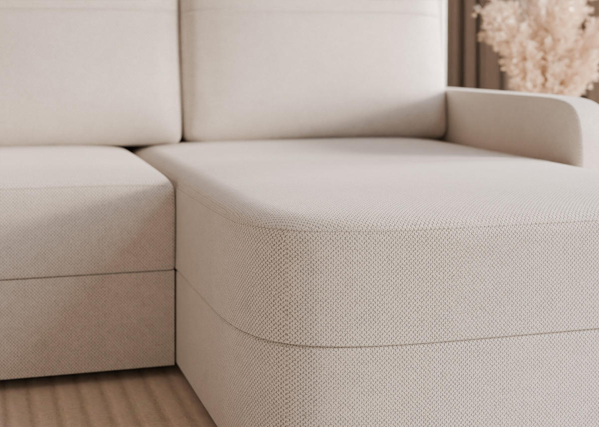 ECKSOFA CERIS mit Schlaffunktion und Bettkasten Creme - Creme, Holzwerkstoff/Kunststoff (250/160cm) - Idohome