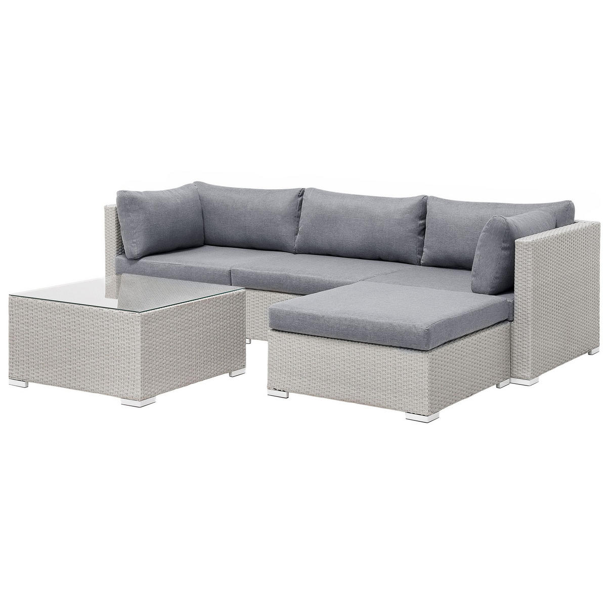 LOUNGE SET 4-Sitzer hellgrau linksseitig modular Auflagen grau Sano - Hellgrau, Kunststoff - Beliani