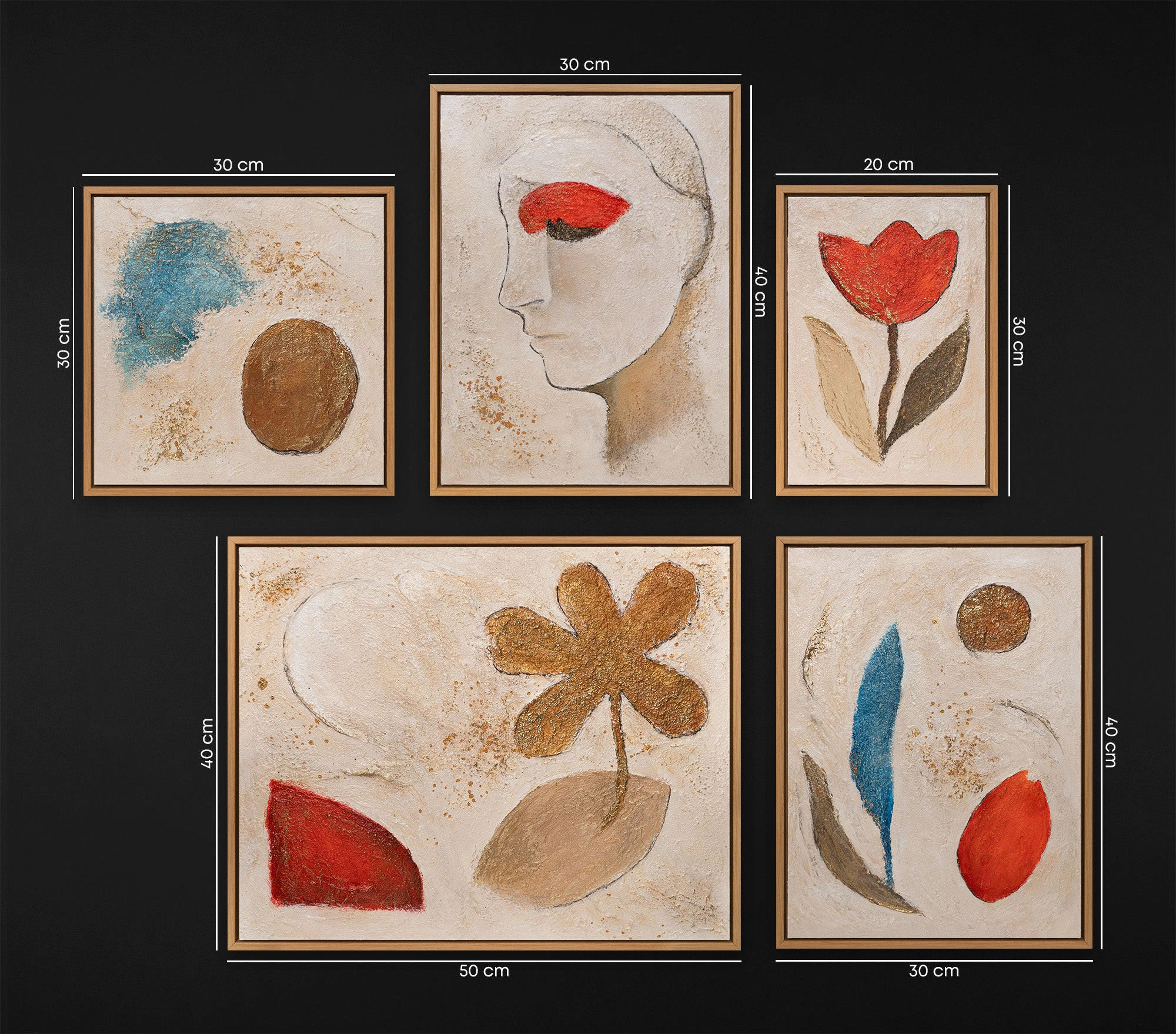 GEMÄLDE Poesie des Tages Schattenfugenrahmen Eichefarben 5-teilig - Eichefarben, Holz (90/80cm) - YS-art gallery